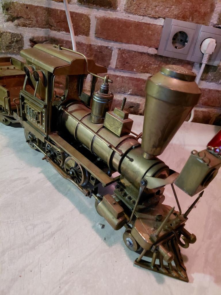 Vintage Messing Stoomlocomotief met Tender - Decoratie, Ophalen, Gelijkstroom, Locomotief, Overige merken