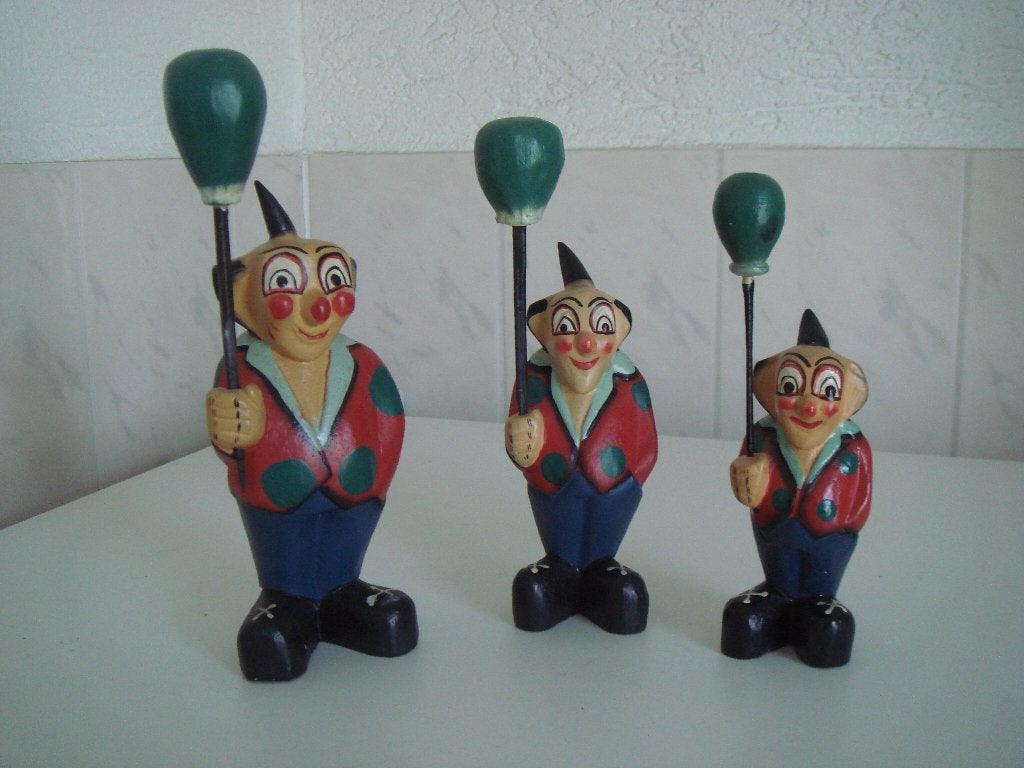Set houten clowns poppetjes met ballon, Verzamelen, Ophalen of Verzenden, Zo goed als nieuw