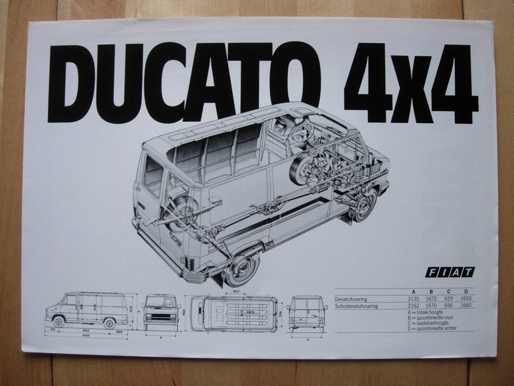 Fiat Ducato 4x4 ca 1988 Brochure, Ophalen of Verzenden, Zo goed als nieuw, Overige merken, Fiat