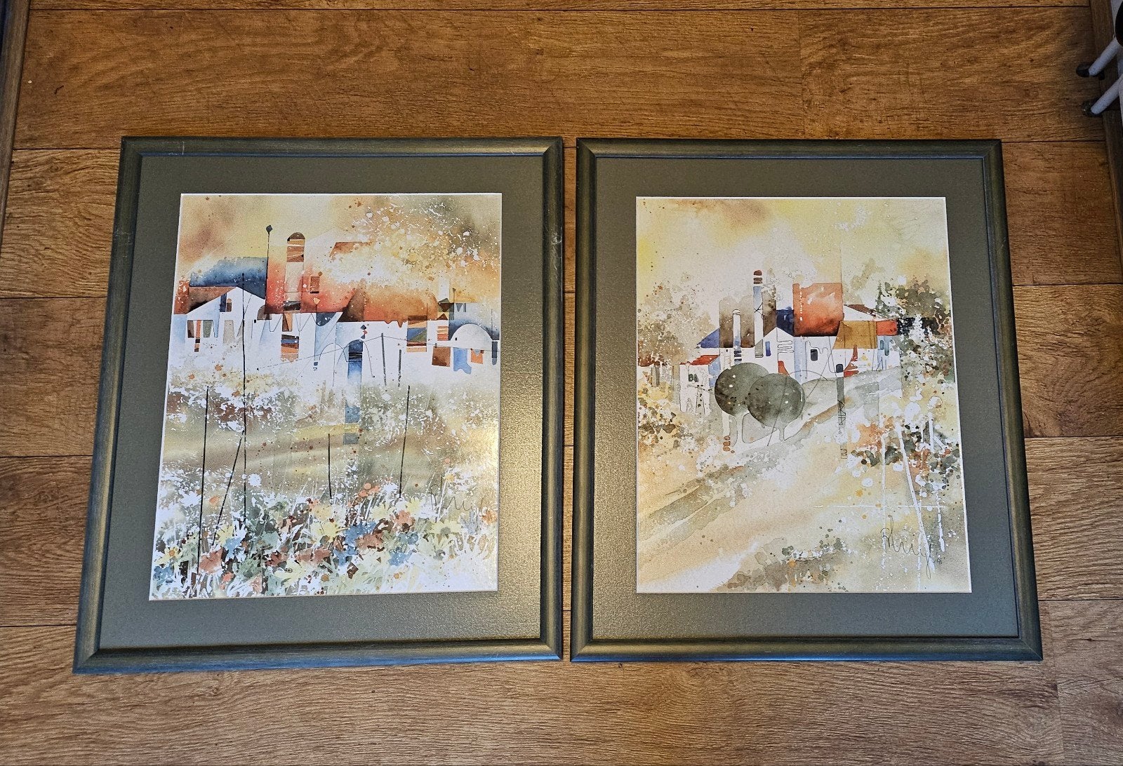Set van 2 ingelijste wanddecoraties - Landschap, Landschap, Aquarel, Papier/karton, Ophalen of Verzenden