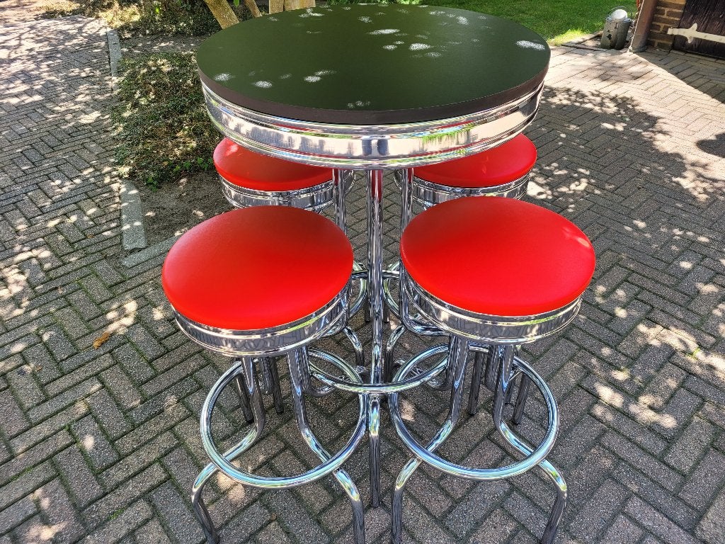 Amerikaanse barkrukken bartafel sixties fifties ( Bel Air ), Ophalen, Met voetsteun, 60 tot 90 cm, Zo goed als nieuw