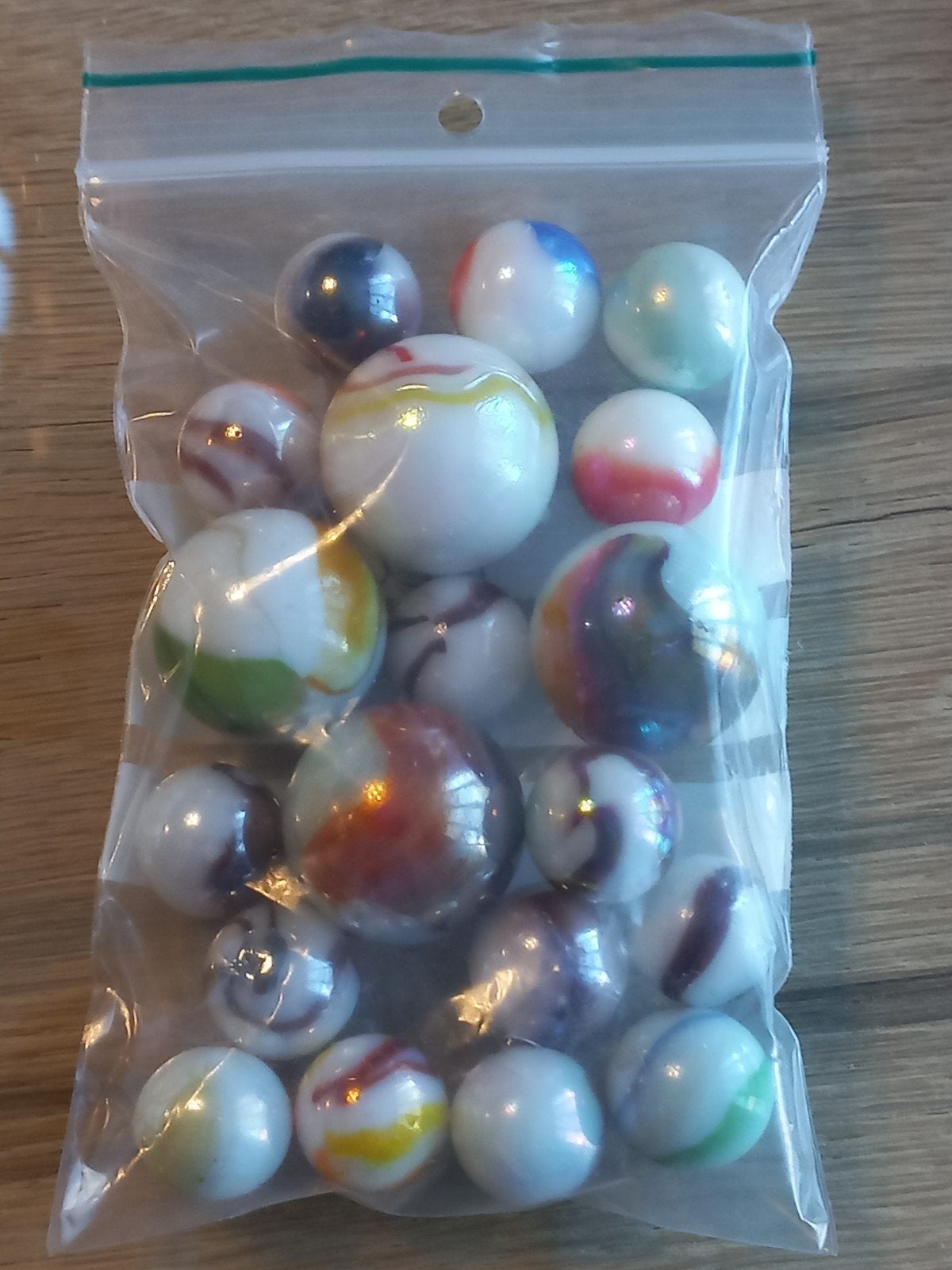 zakje met Vintage witte glazen knikkers parelmoer 16mm tot 2, Ophalen of Verzenden, Gebruikt
