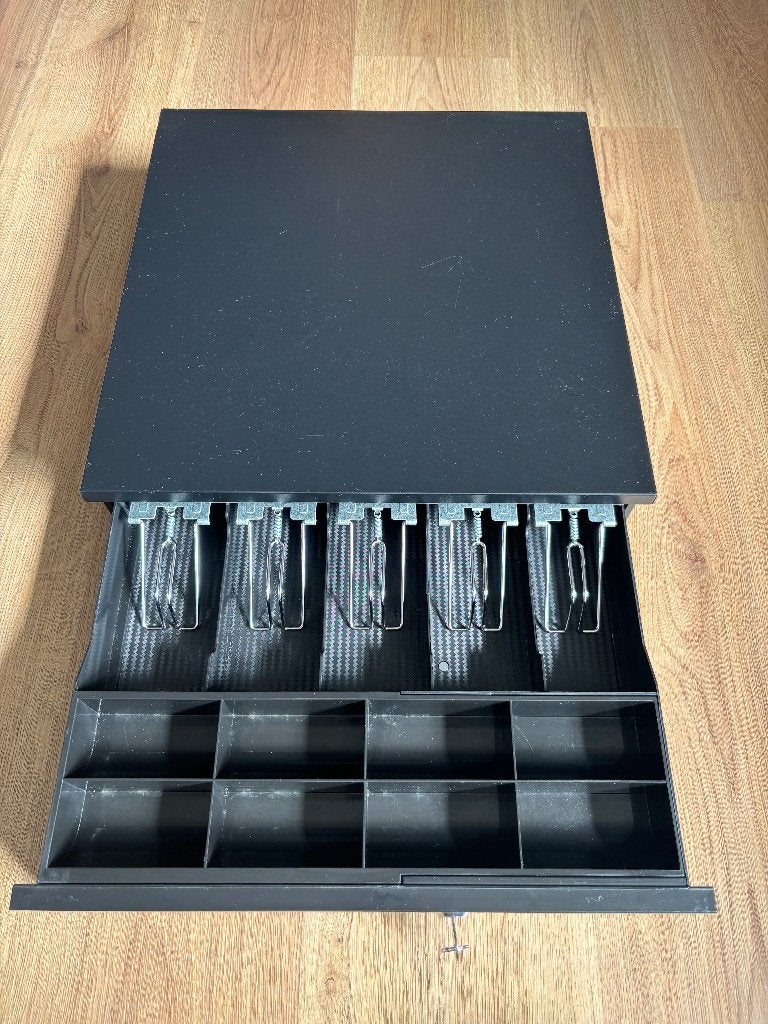 Zwarte kassalade – ideaal voor winkel of balie, Huis en Inrichting, Barren, Ophalen, Gebruikt