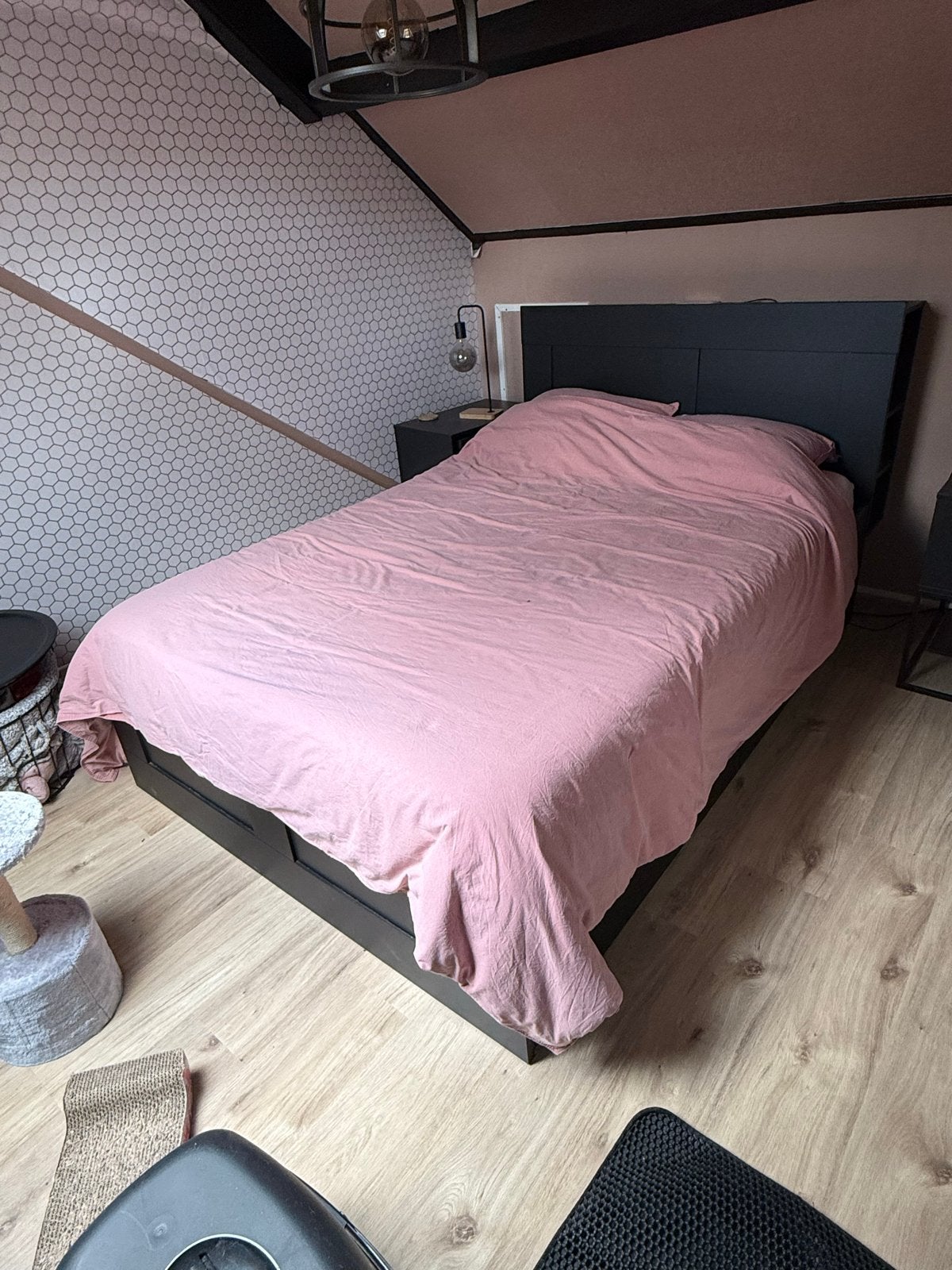 IKEA Brimnes bed met hoofdbord en opbergruimte 140x200, Ophalen, Gebruikt, Zwart, Tweepersoons