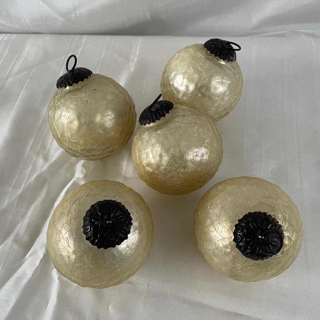 Vintage heksenbal 5 x creme craquelé glas., Ophalen of Verzenden