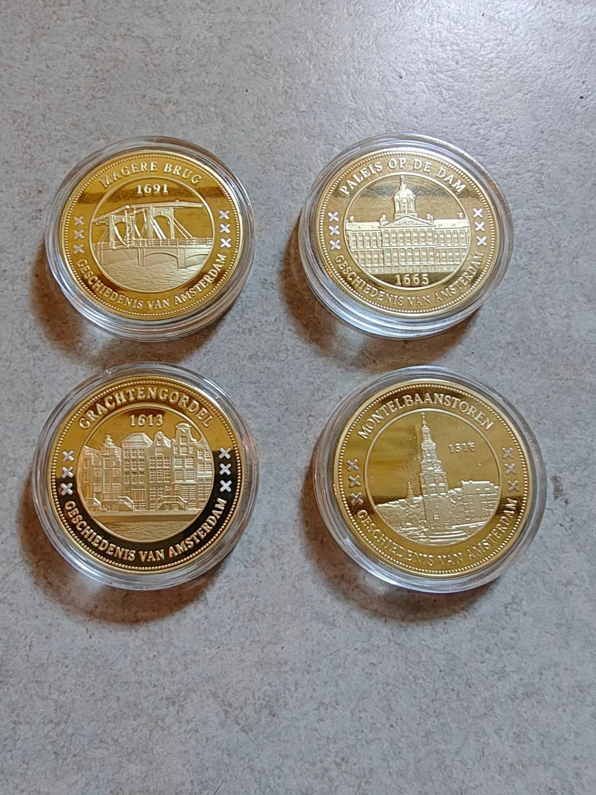 4 herdenking munten van 750 jaar bestaan van Amsterdam, Ophalen of Verzenden, Overige landen, 2 euro