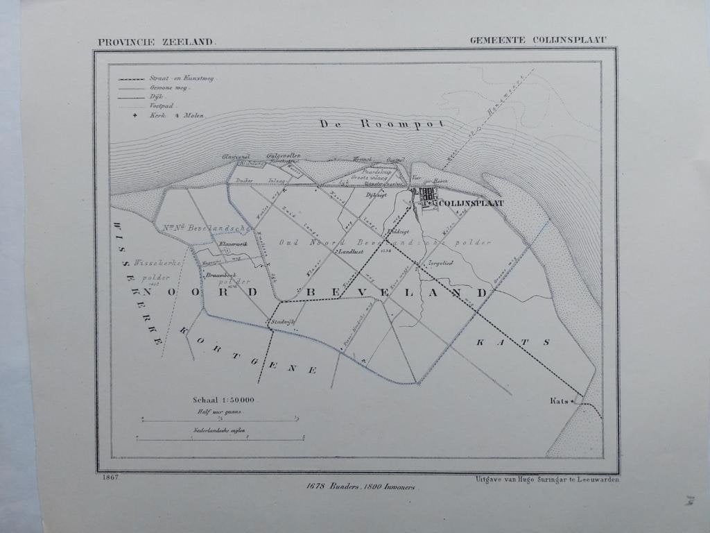 14 / Colijnsplaat Noord Beverland Zeeland Litho 1867 Kuyper, Ophalen of Verzenden