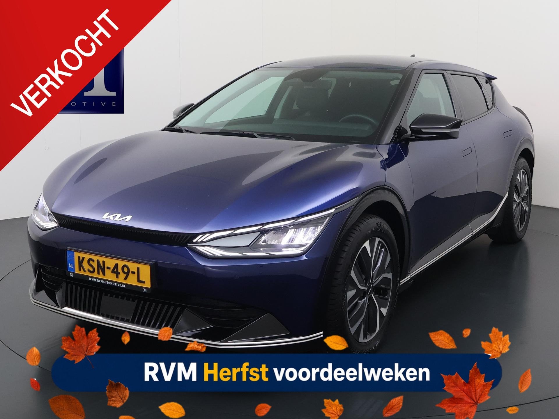 Kia EV6 Light 77.4 kWh VAN: 35.899,- VOOR: 31.877,- UW HERFS, Auto's, Achterwielaandrijving, Gebruikt, Blauw, Leder en Stof