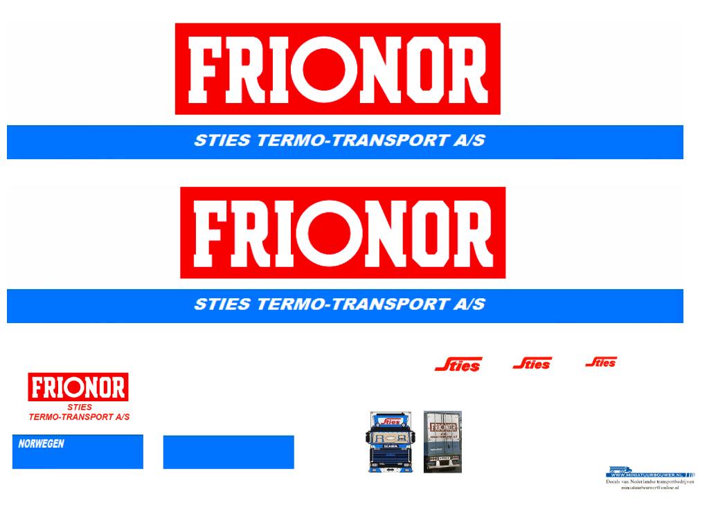 Vrachtauto decal 1:50 Sties Frionor transport ( trailer ), Verzenden, Nieuw, Bus of Vrachtwagen, Overige merken