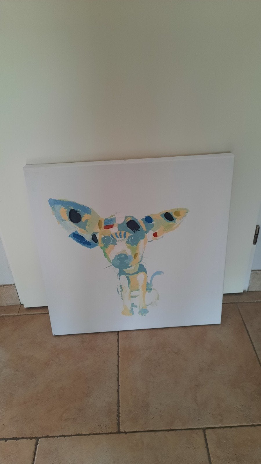Kleurrijk Canvas Schilderij Chihuahua / Hond – Gekocht bij I, Ophalen of Verzenden, Dieren, Overige materialen, Op houten frame
