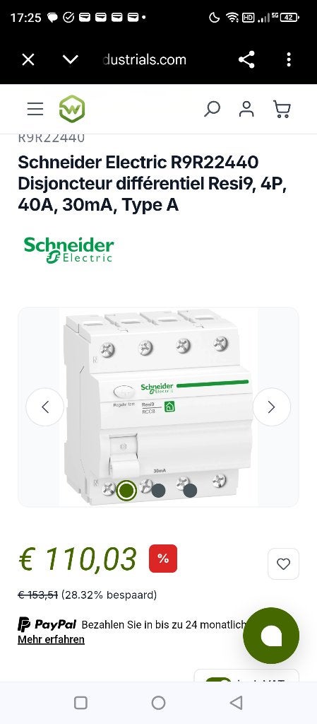 Aardlekschakelaar, Ophalen of Verzenden, Schneider Electric, Schakelaar