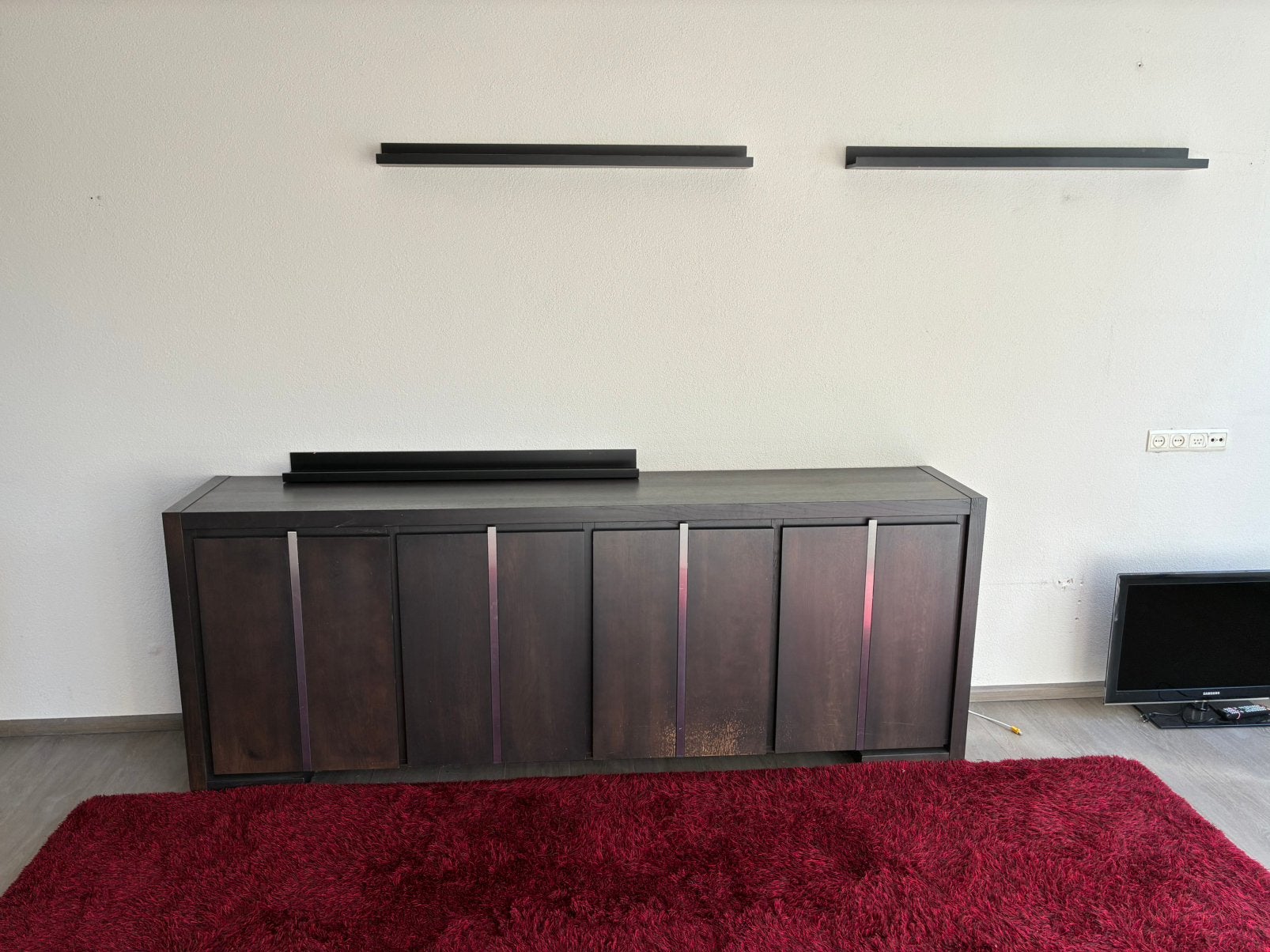 Dressoir donker bruin 4 deurtjes, Ophalen, Gebruikt, 200 cm of meer, Modern