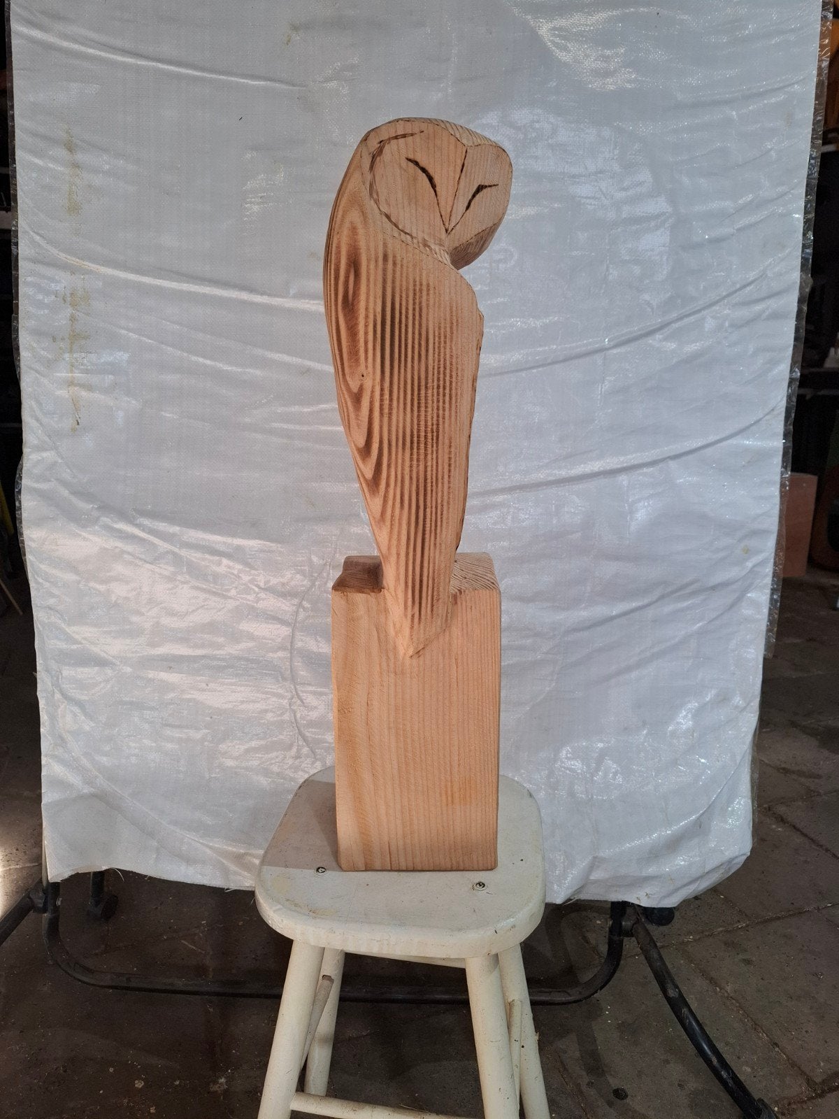 Unieke handgesneden houten uil sculptuur, Antiek en Kunst, Ophalen, 20 - 50 cm, Beeld, Hout