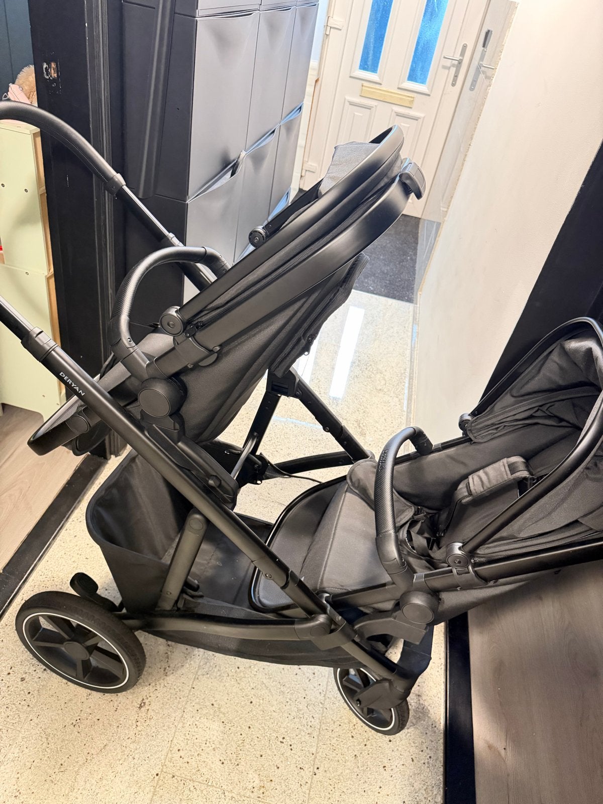 Deryan Evy V2 Duo Kinderwagen + Maxi-Cosi adapters, Duowagen, Ophalen of Verzenden, Zo goed als nieuw, Kinderwagen