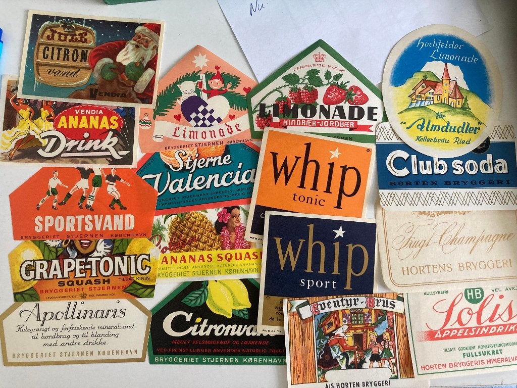 Limonade etiketten - o.a. Denemarken en Belgie (Whip), Verzamelen, Ophalen of Verzenden, Nieuw, Verpakking