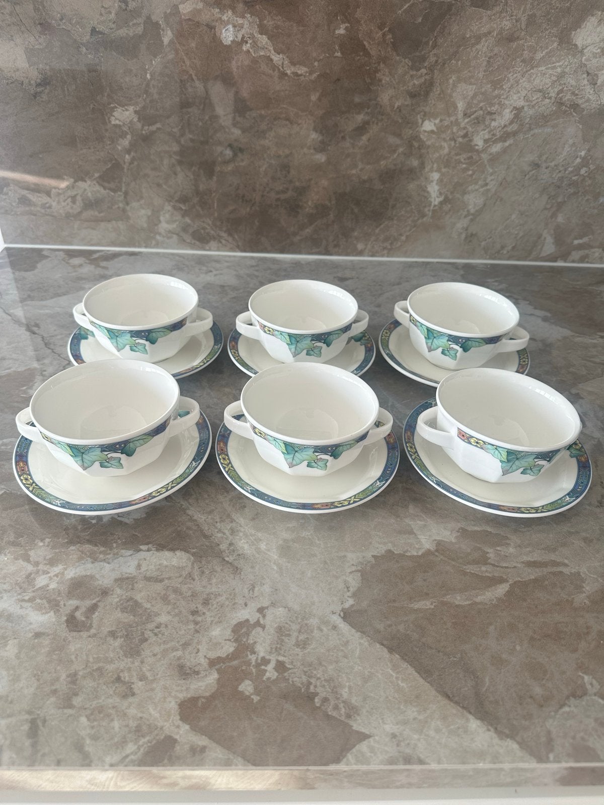 Villeroy & Boch Pasadena – 6 soepkoppen met schotels, Klassiek, Villeroy & Boch, Ophalen of Verzenden, Zo goed als nieuw