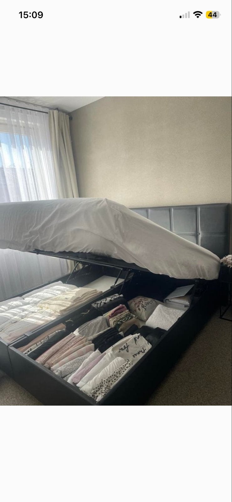 Zwart tweepersoonsbed 180 cm met opbergruimte en matras, Huis en Inrichting, Slaapkamer | Bedden, Zwart, Tweepersoons, Ophalen of Verzenden