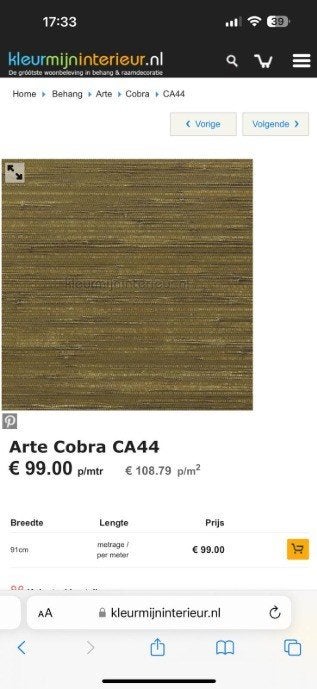 behang arte, Huis en Inrichting, Stoffering | Behang, minder dan 10 m², Ophalen of Verzenden