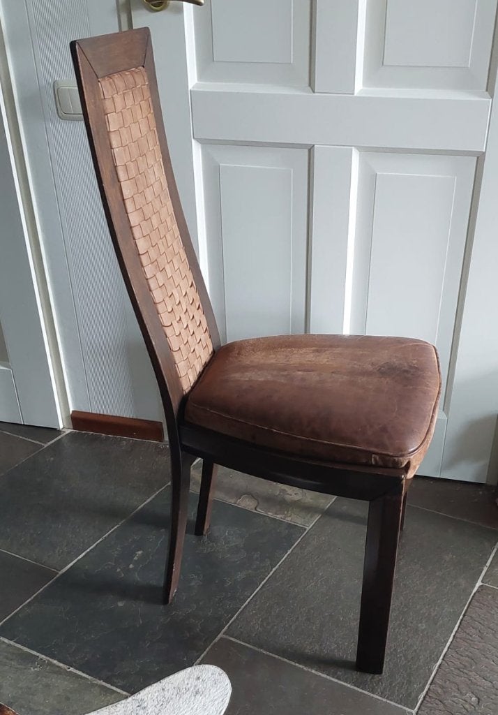 Eettafelstoelen eiken met leder, Ophalen, Gebruikt, Bruin, Vijf, Zes of meer stoelen