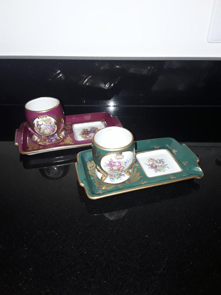 2 Limoge zeldzame barok sideplates met kopje, Verzenden