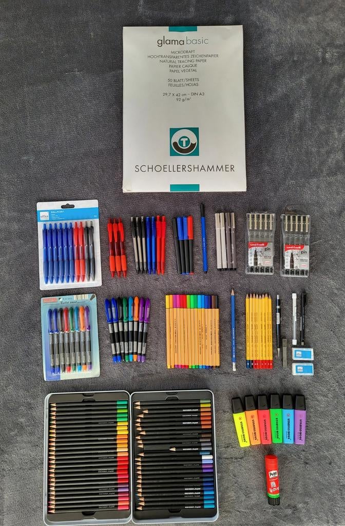 Diverse school/tekenspullen o.a. Stabilo, Uniball, Hobby en Vrije tijd, Tekenen, Verzenden, Nieuw, Potlood of Stift