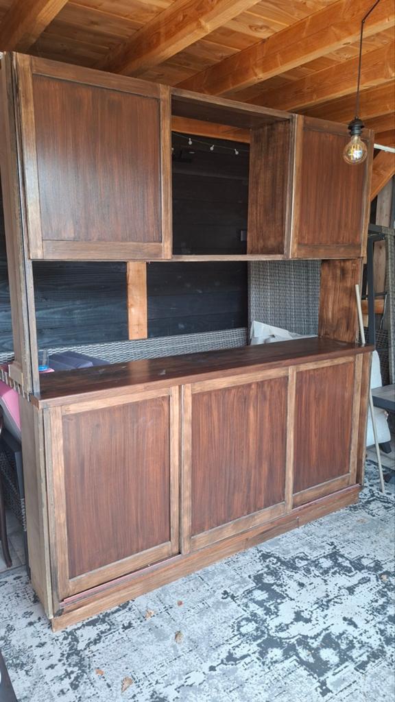 Mooie houten barkast met schuifdeuren, Ophalen, Gebruikt
