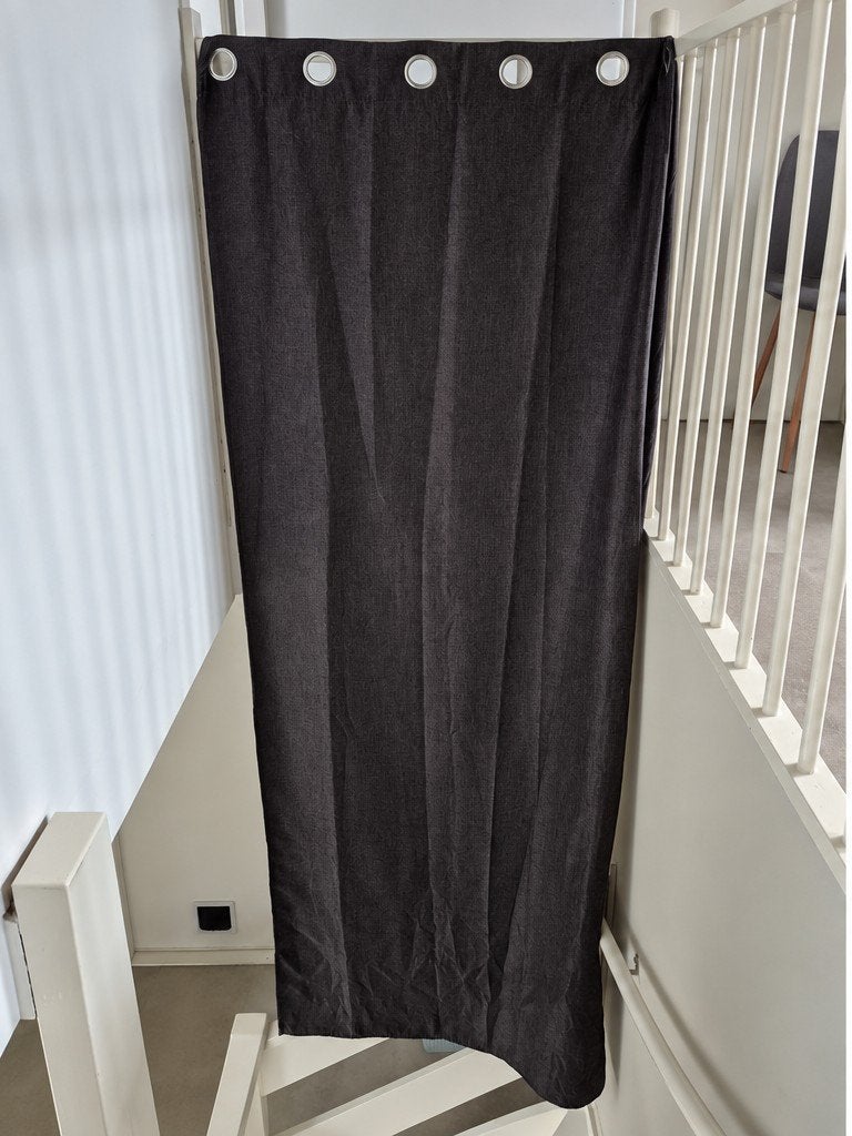 2x Gordijnen 140x260 cm - Donkergrijs met ringen, Met ringen, Ophalen of Verzenden, Gordijn, Grijs