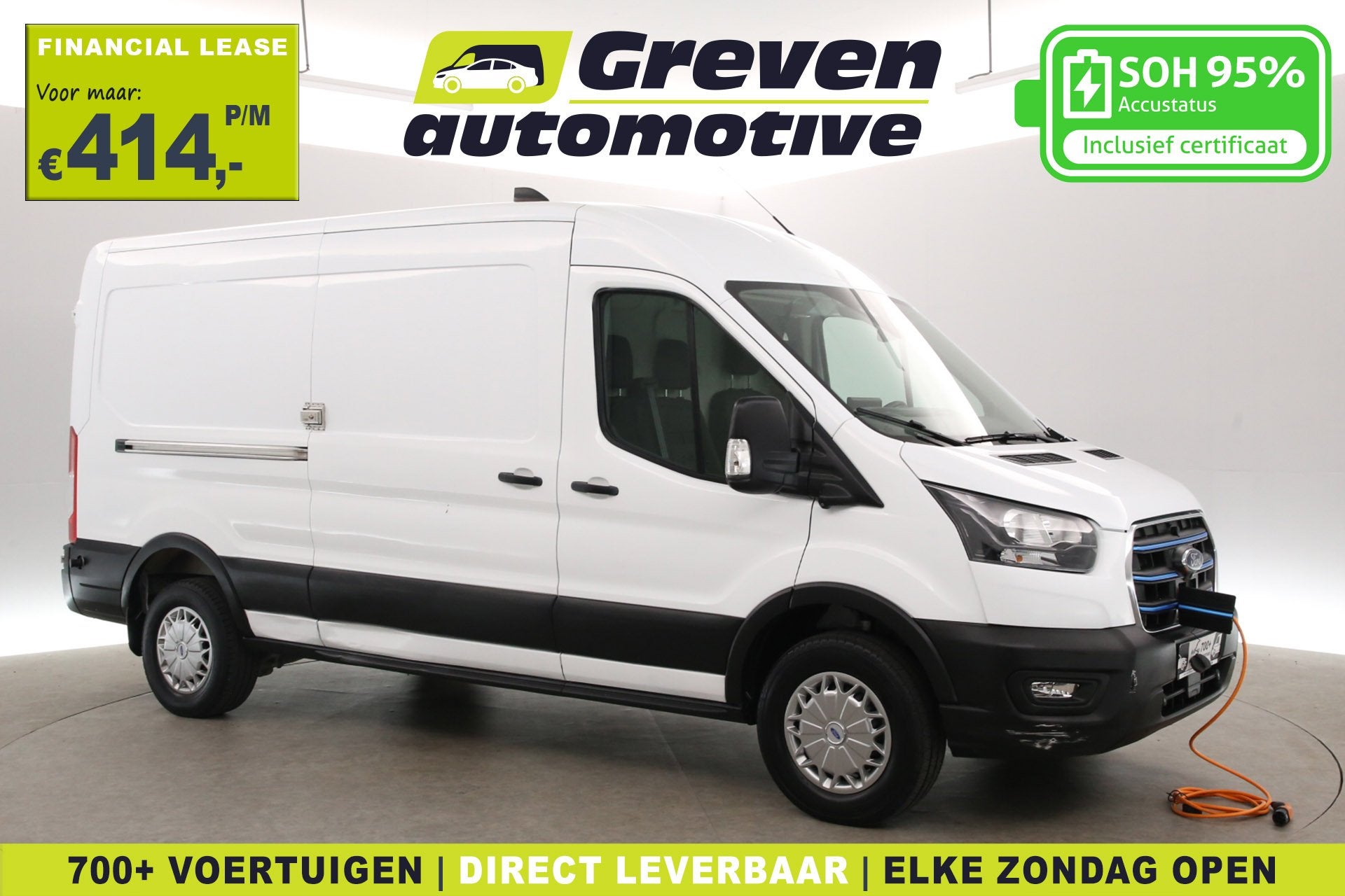 Ford E-Transit L3H2 68 kWh | Snelladen | SOH 95% | 360° | C, Auto's, Automaat, Stof, Gebruikt, Wit
