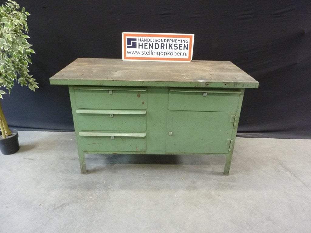 Hele zware vintage werkbank met lades en deur + dik werkblad, Ophalen, Gebruikt, Handelsonderneming Hendriksen, Bankschroef