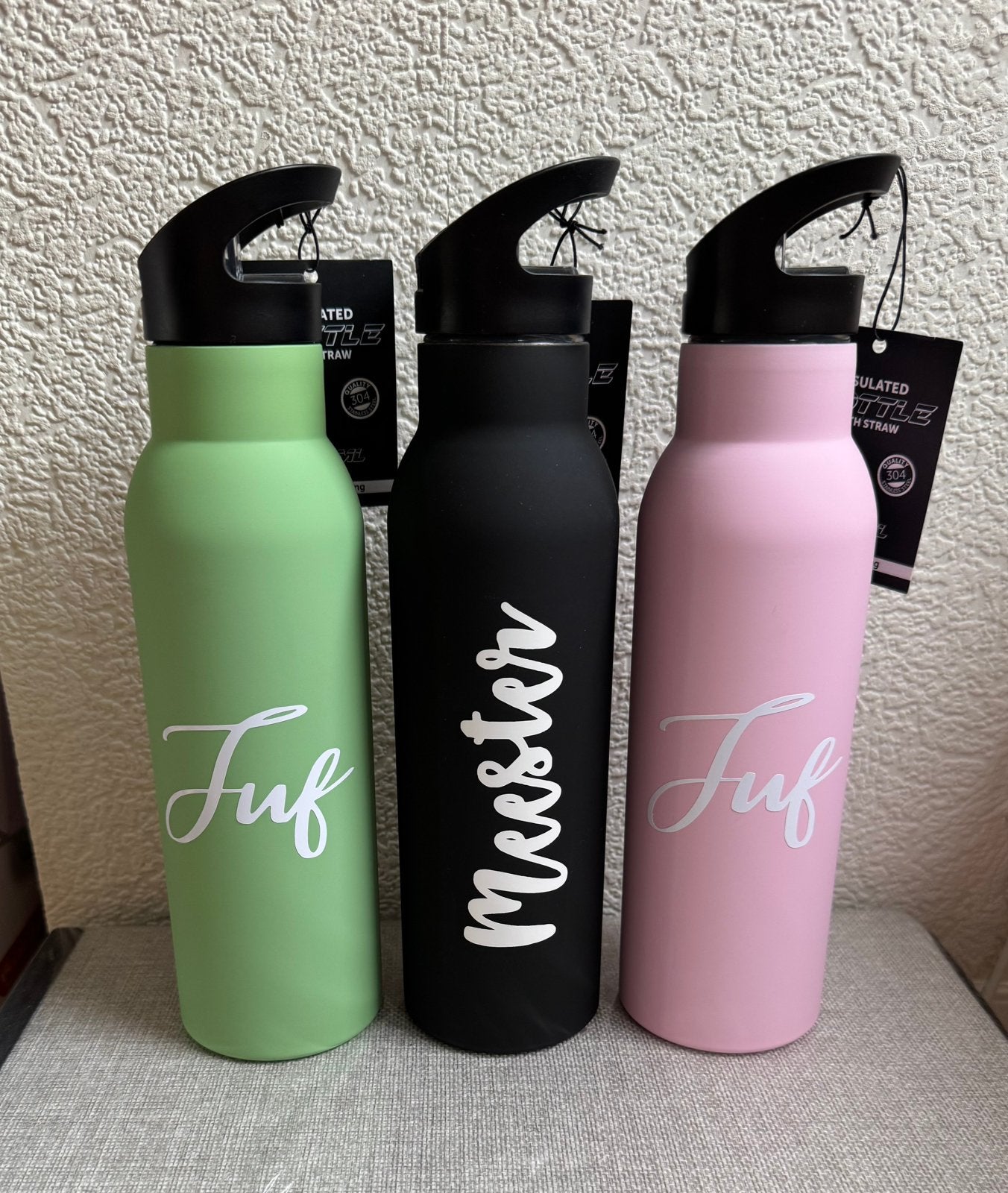 RVS drinkfles met rietje | naam juf meester, Ophalen of Verzenden, Nieuw