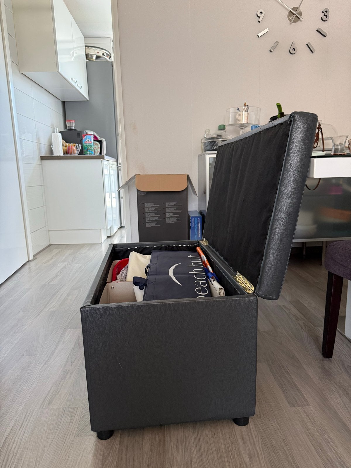 Antraciet opbergbank/poef - 82x38x36 cm, Huis en Inrichting, Woonaccessoires | Kisten, Ophalen, Kunststof, Gebruikt, 75 tot 100 cm