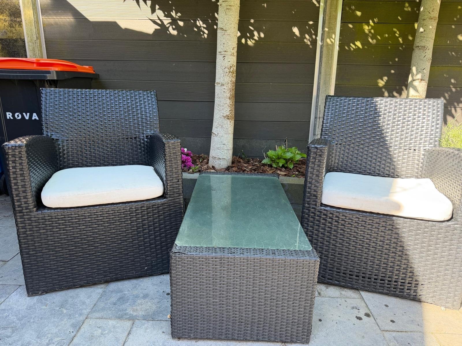 Wicker loungeset met 2 stoelen en bijzettafel, Tuin en Terras, Gebruikt, Loungeset, Wicker, Stoel