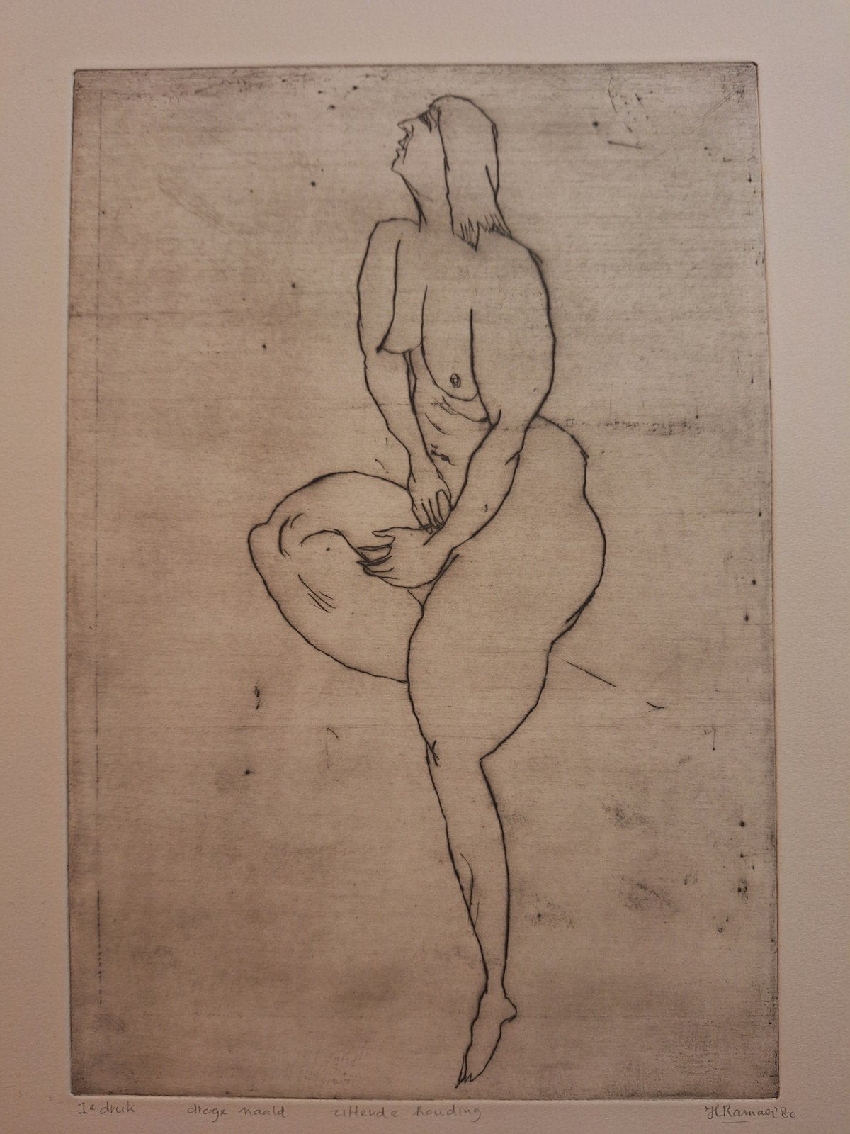 Ets vrouwelijk 'Naakt' door Hanny Ramaer, Portret, Ophalen of Verzenden, Gesigneerd, 1950 - 1999