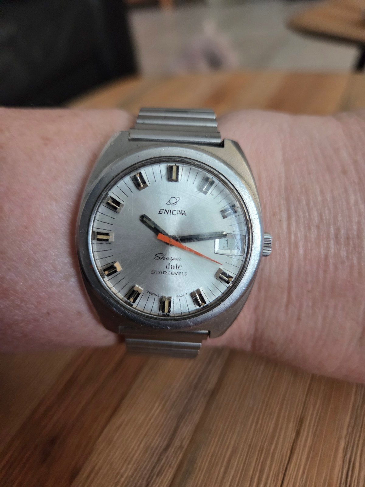Enicar Sherpa Date Star Jewels Herenhorloge, Overige merken, Staal, Gebruikt, Staal