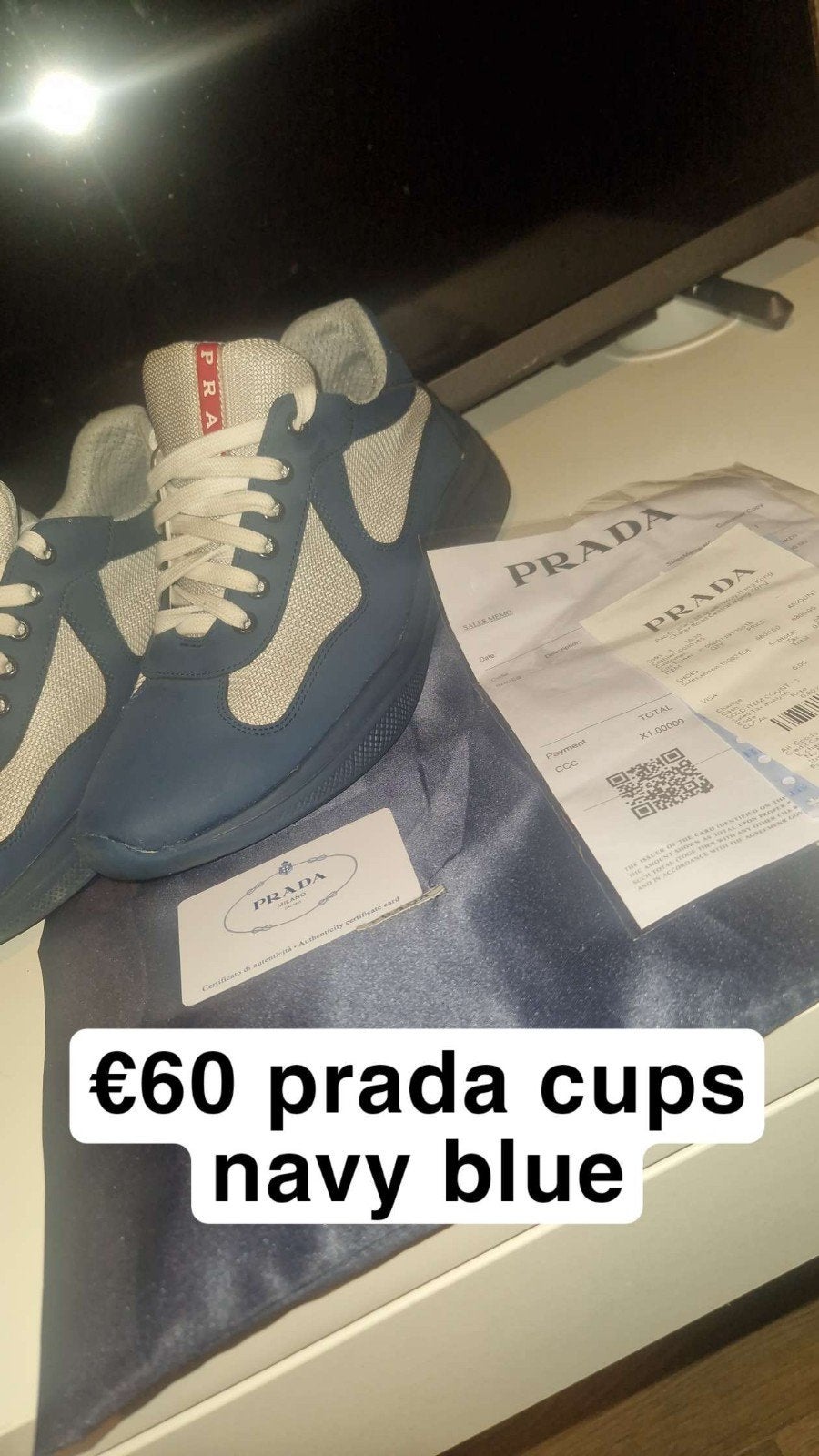 Prada Cups Navy Blauw maat 42, Ophalen of Verzenden, Zo goed als nieuw, Blauw, Sneakers of Gympen