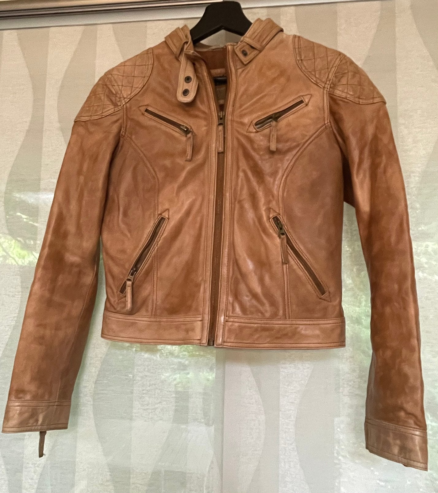 Leren lichtbruin/camel damesjasje Mays & Rose mt. M, Maat 38/40 (M), Bruin, Verzenden, Jasje
