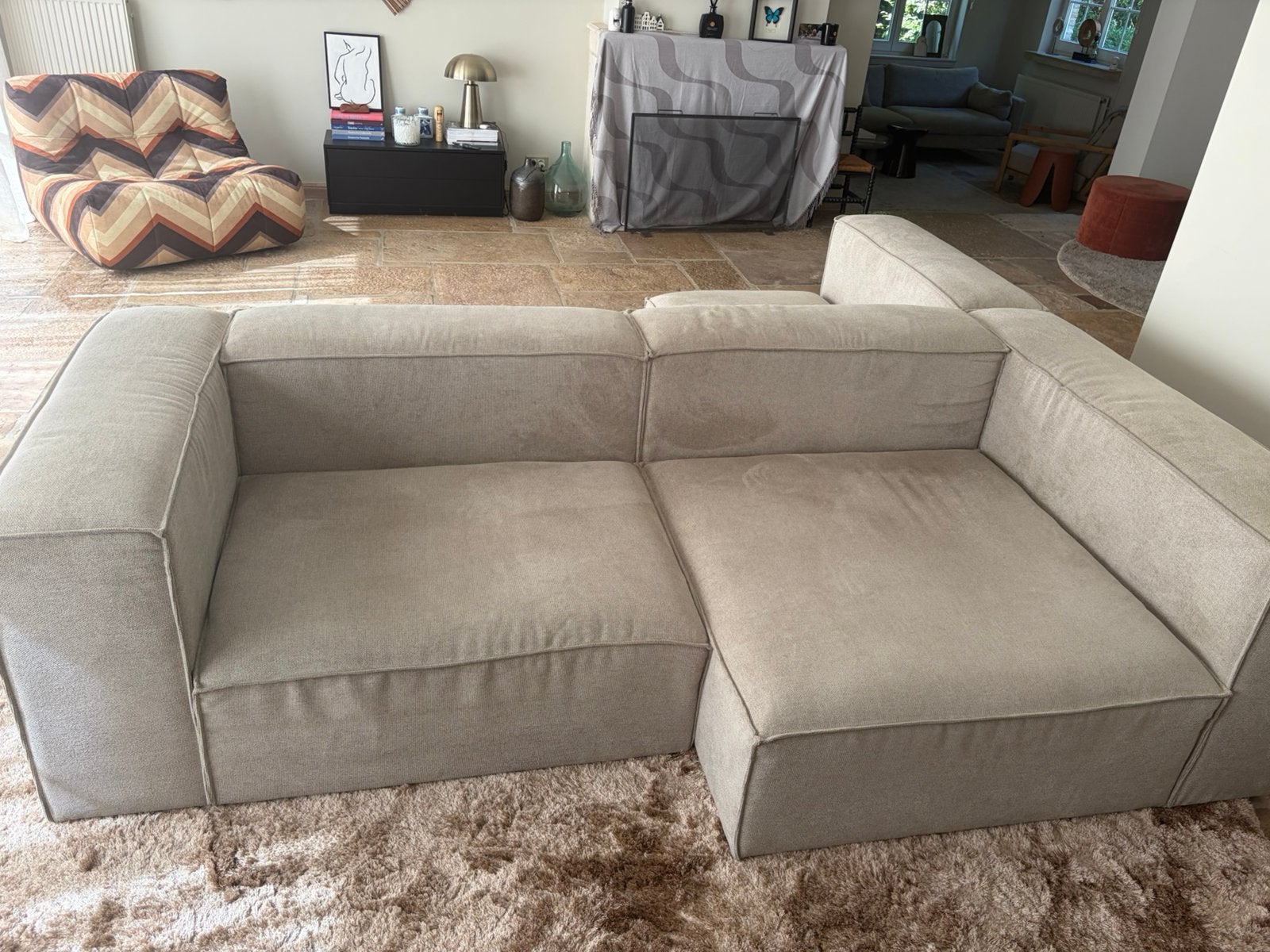 Zo goed als nieuwe NOUS Living Igor hoekbank rechts – Beige, Ophalen, Zo goed als nieuw, 150 cm of meer, Vierpersoons of meer