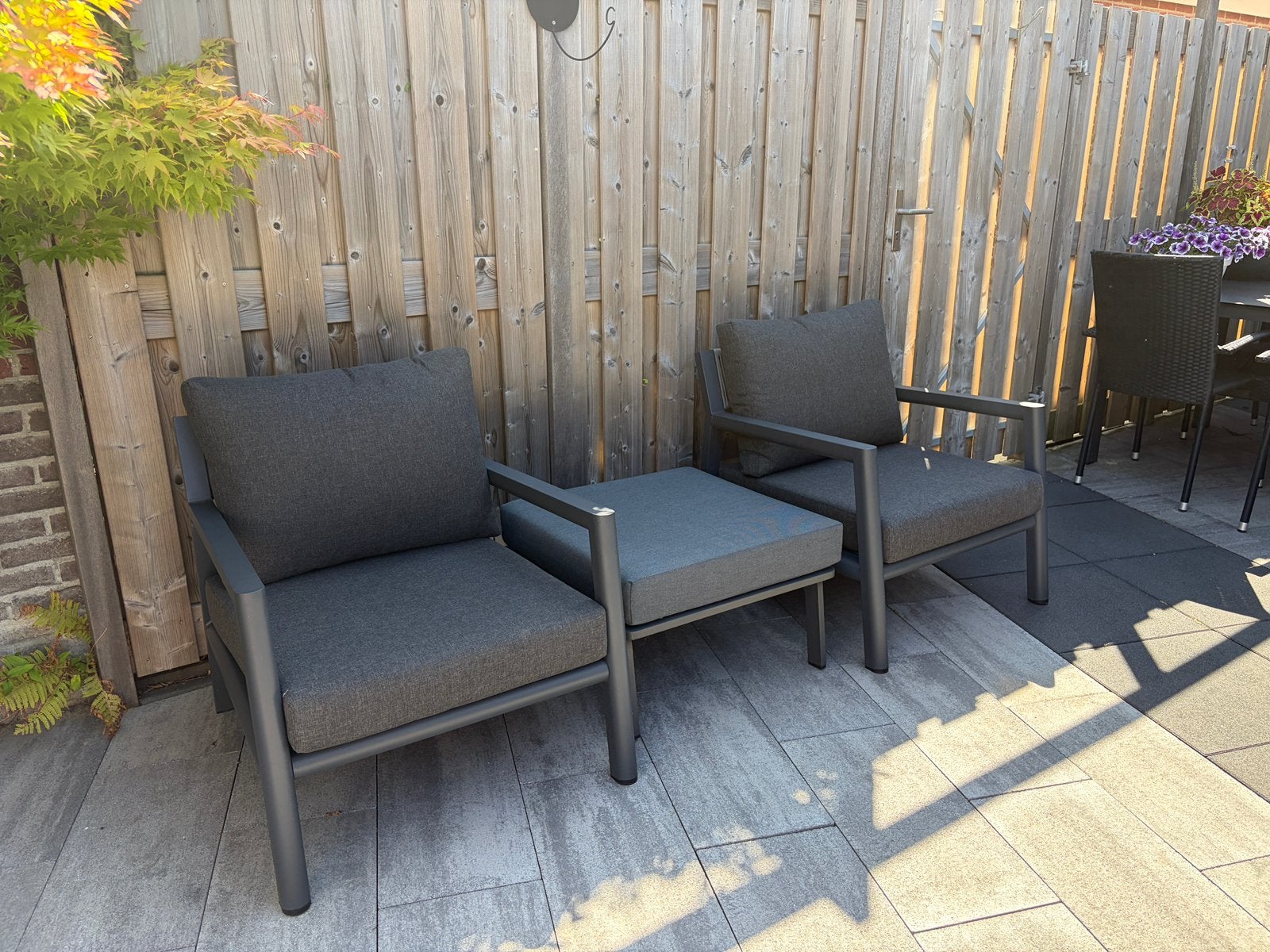 Loungeset inclusief hocker met kussen, Stoel, Aluminium, Zo goed als nieuw, Loungeset