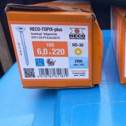 HECOTOPIX-plus 6x220 platverzonken kop Dichte dozen, Ophalen of Verzenden, Nieuw, 100 tot 250 mm, Schroeven