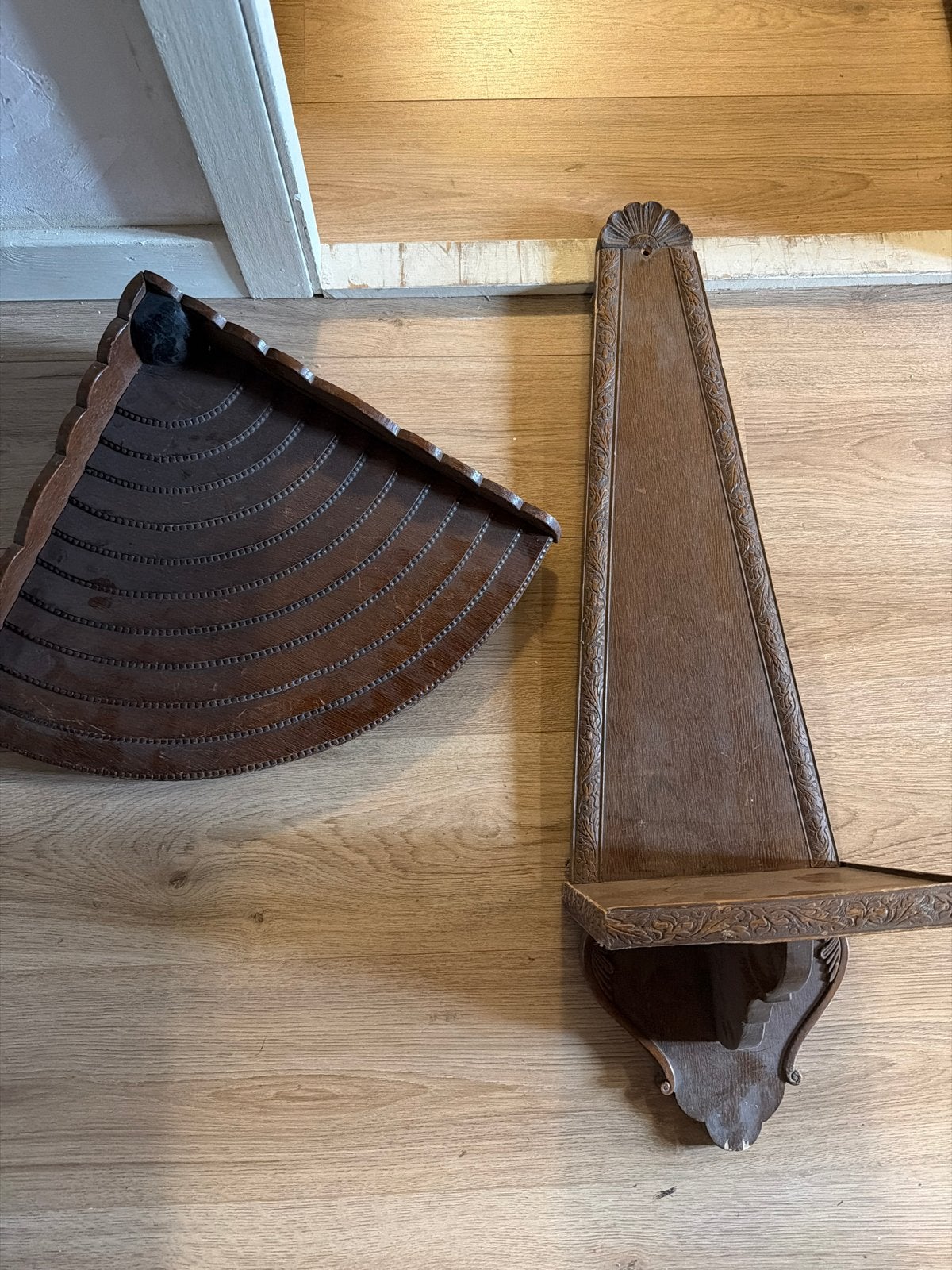 Antieke houten wandplank en hoekplank, Ophalen of Verzenden