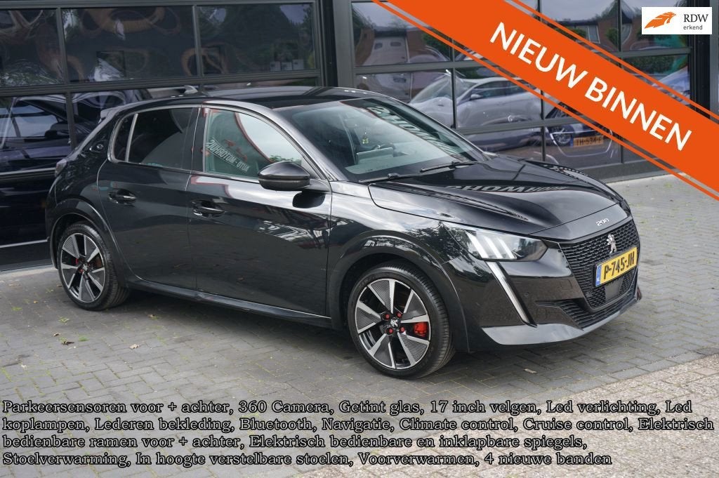 Peugeot E-208 EV GT 350 50 kWh, 360 camera, Clima, Leder, Na, LED verlichting, 136 pk, Gebruikt, Zwart