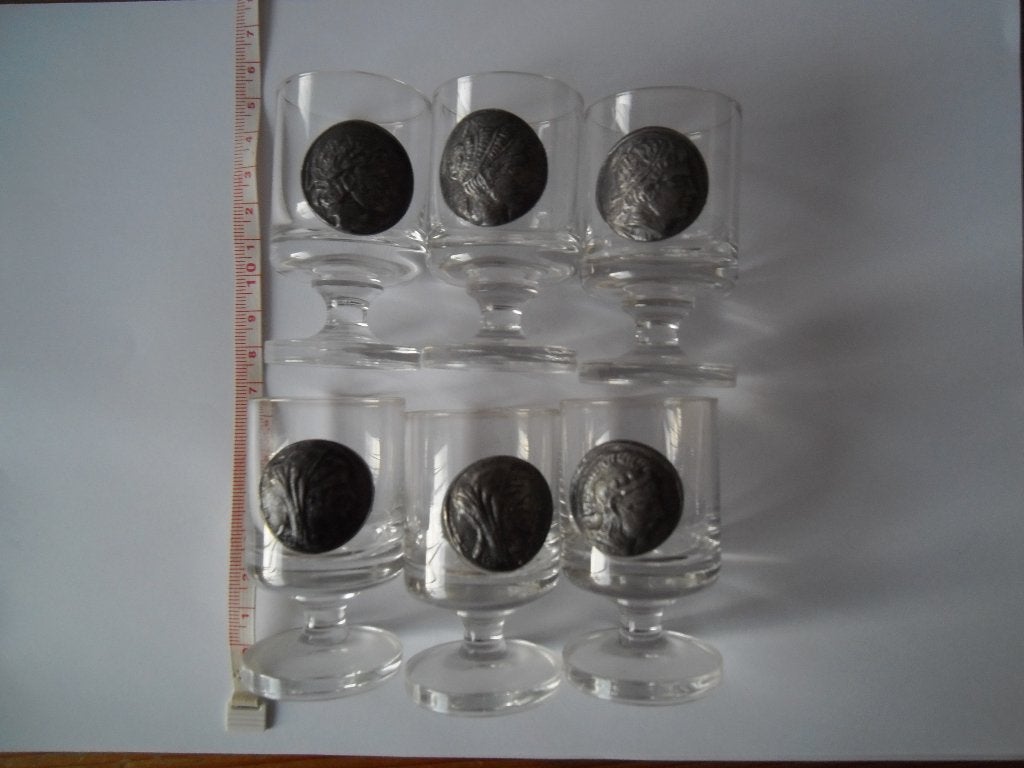 shot glaasjes tinnen munt jeneverglas Rastal curiosa vintage, Antiek en Kunst, Ophalen of Verzenden