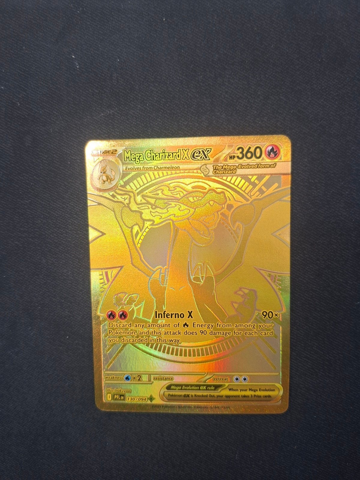 Mega Charizard X ex Gold 130/094 phantasmal flames, Ophalen, Nieuw, Losse kaart, Foil