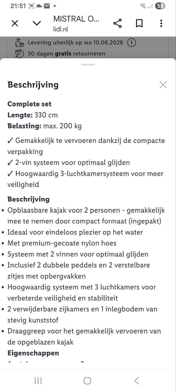 MISTRAL Opblaasbare Kajak 2-persoons met peddels en pomp, Ophalen, Opblaasbaar, Nieuw, 2-persoons