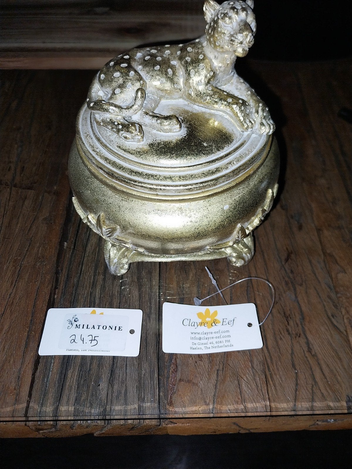 Decoratieve gouden luipaard doosje - Clayre & Eef, Overige materialen, Nieuw, Ophalen of Verzenden, Klassiek