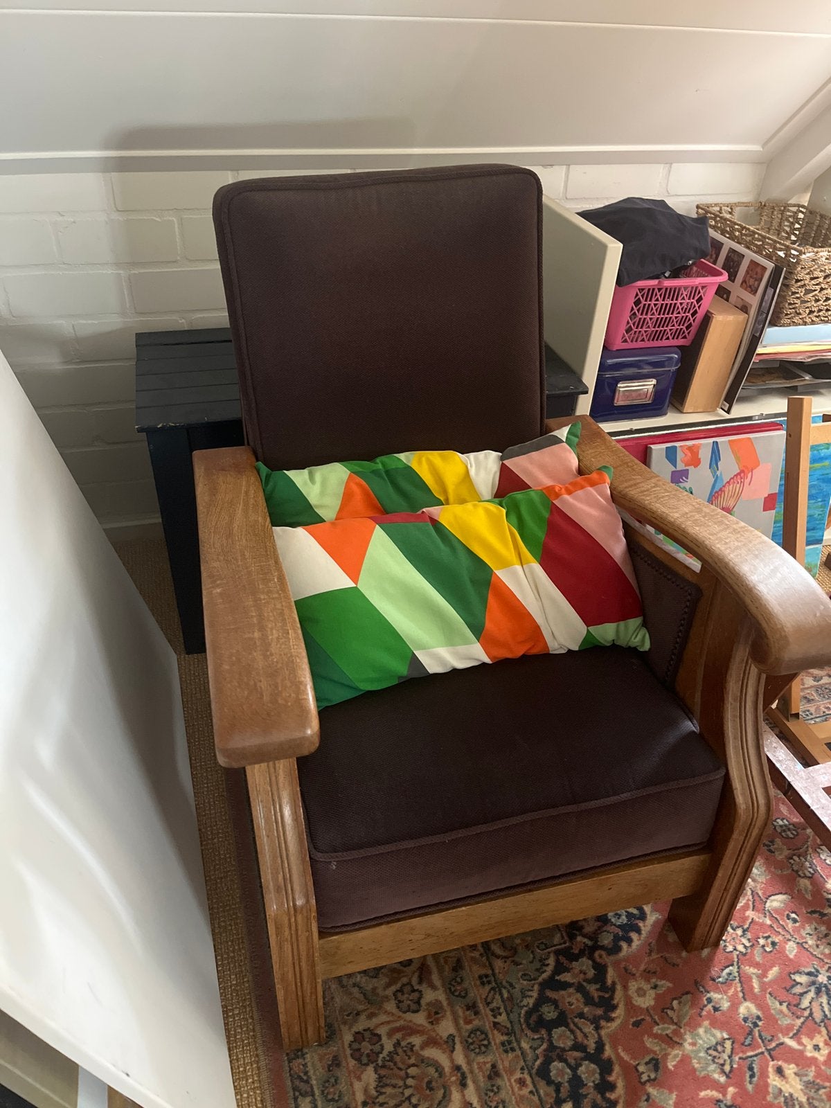 Vintage Antieke Rolstoel met Donkere Bekleding, Ophalen