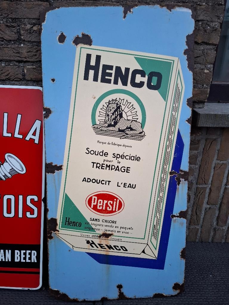 Oud emaillebord Henco Persil (Emaillerie Belge), Ophalen of Verzenden, Zo goed als nieuw, Reclamebord