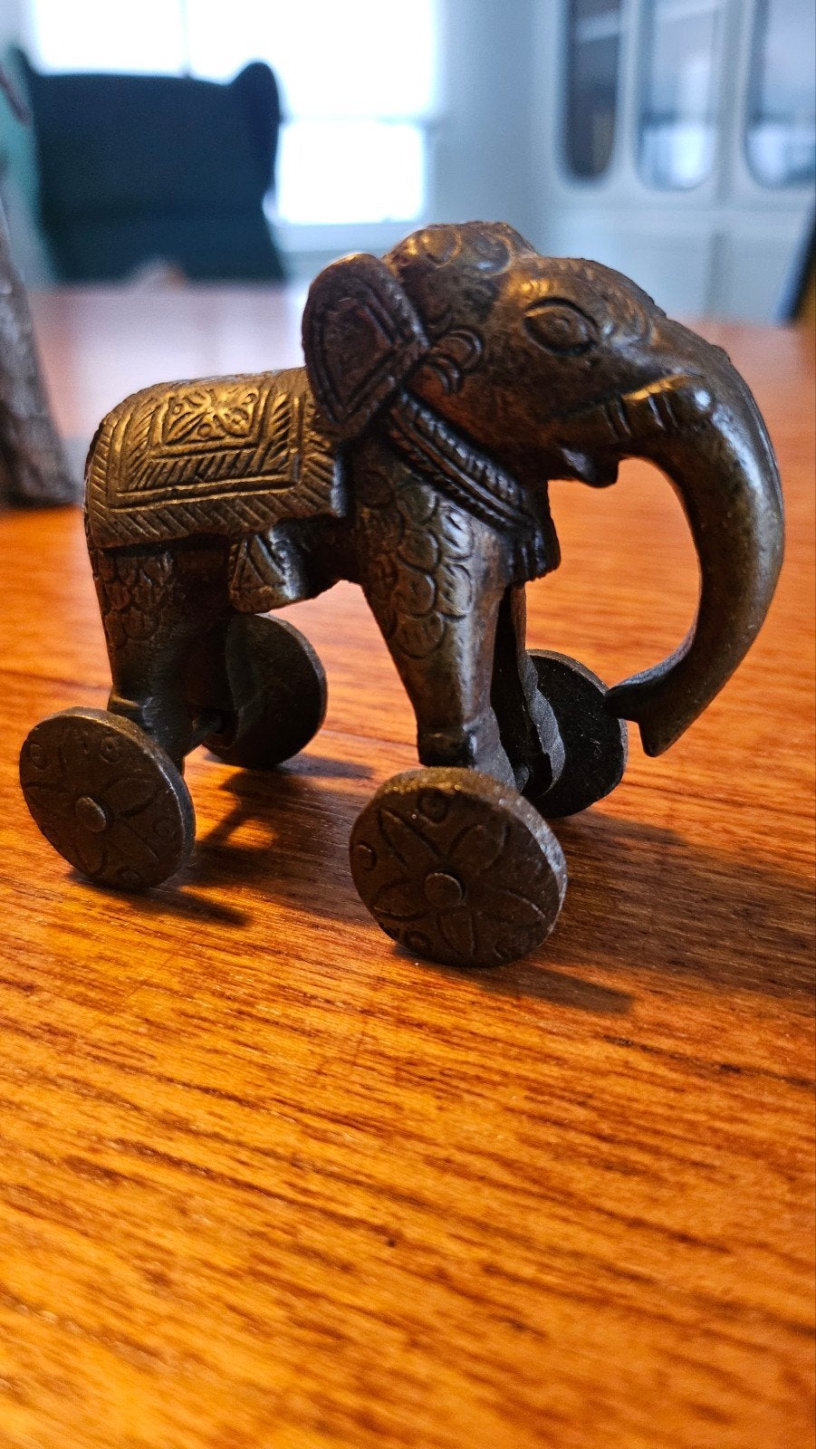 Antieke Indiase Olifant op Wieltjes - Handwerk, Ophalen of Verzenden