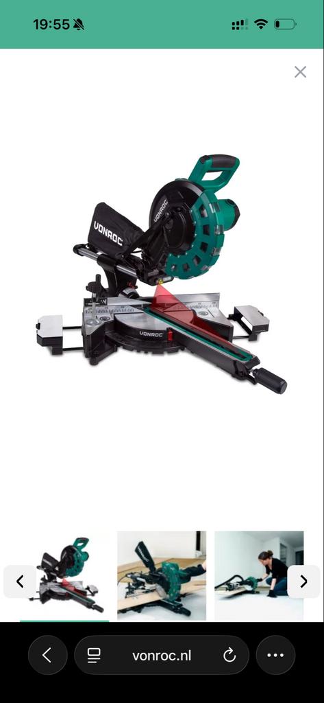 VONROC AFKORTZAAG 2200W - 254MM RADIAAL KAP- EN VERSTEKZAAG, Doe-het-zelf en Verbouw, Ophalen, Gebruikt, 70 mm of meer, Afkortzaag