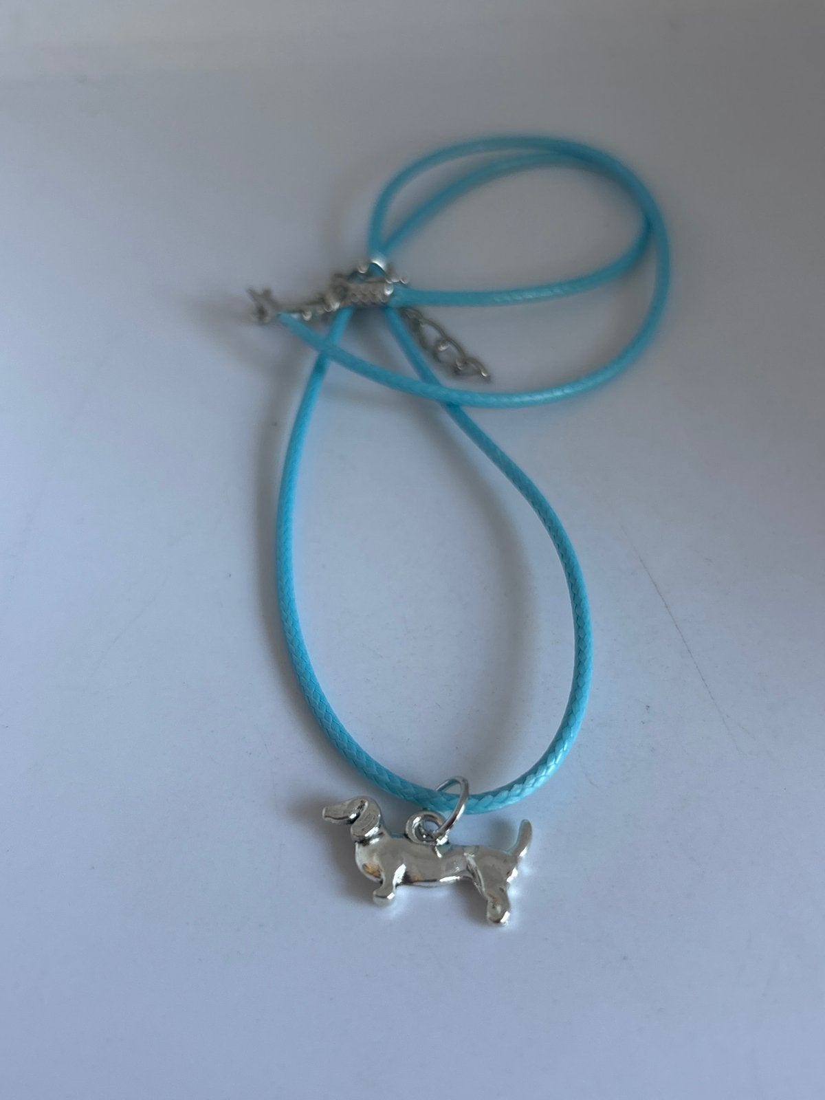 Nieuwe Teckel Ketting - Lichtblauw met Zilveren Hanger, Nieuw, Overige materialen, Met hanger, Verzenden